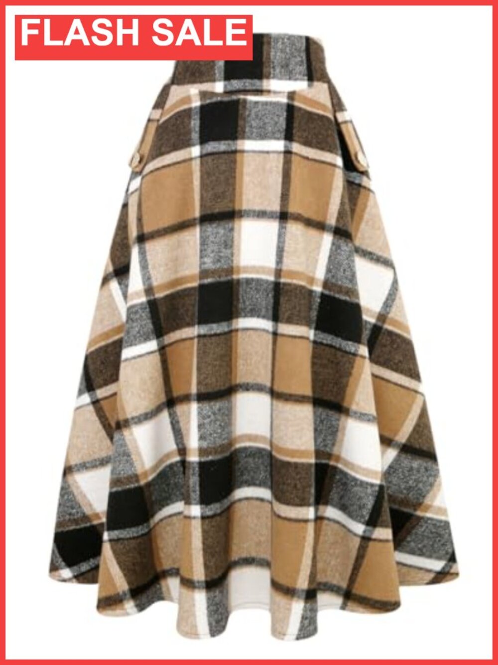Wool Blend Plaid High Waisted A-Line Pleated Maxi Long Skirt Fall Winter